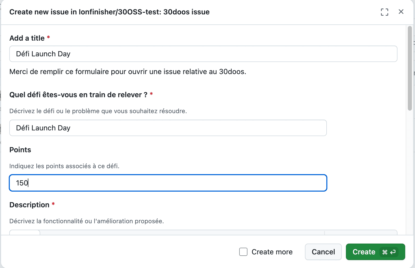 Screenshot of an issue template on GitHub