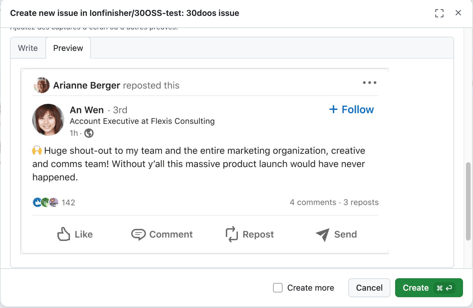 Screenshot of an issue template on GitHub