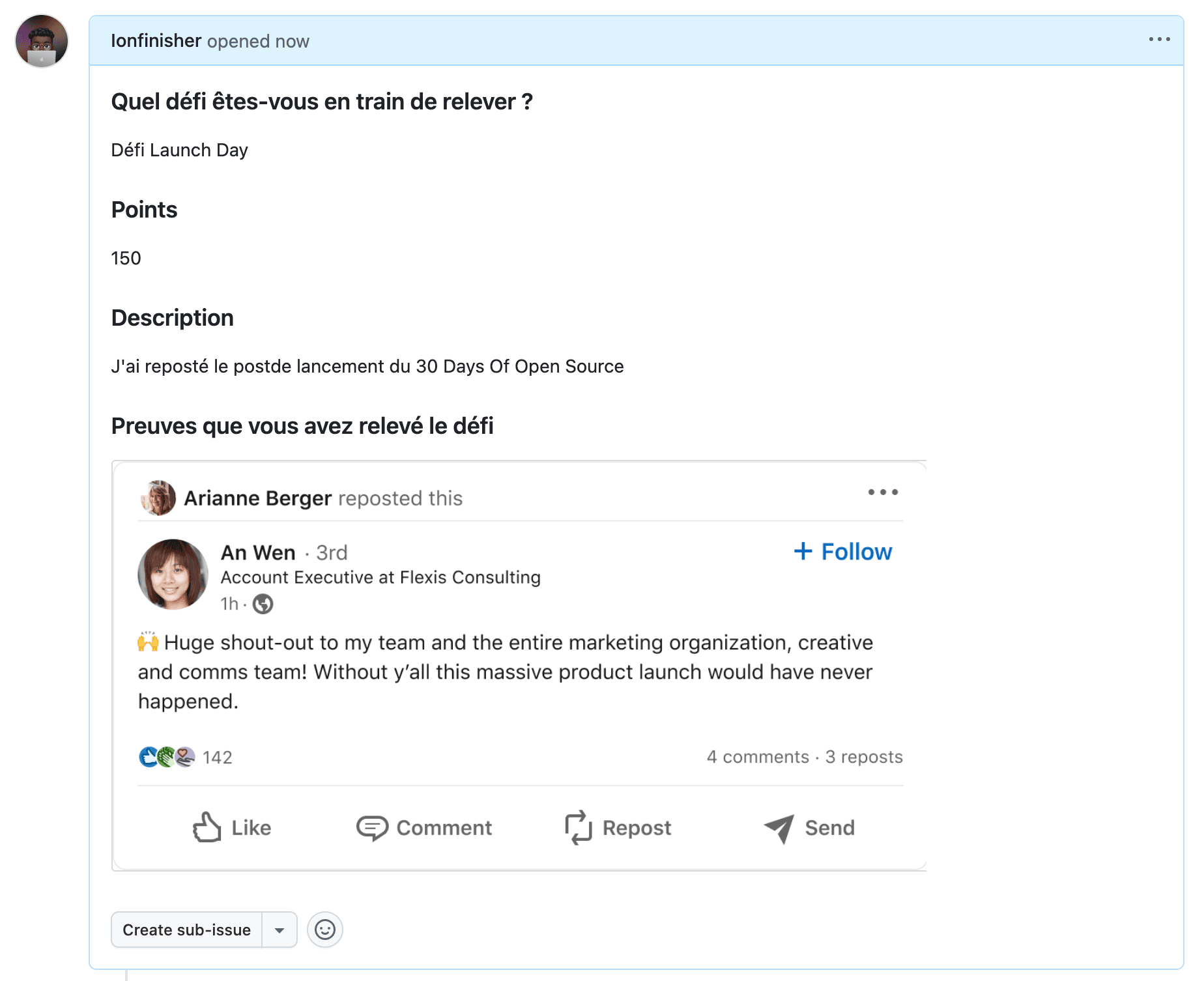 Screenshot of an issue template on GitHub